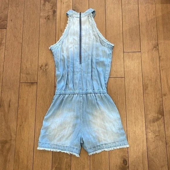 CLOTH & STONE ZIP BACK FRAYED ROMPER CHAMBRAY LAGUNA BLUE SIZE XS - Picture 9 of 10